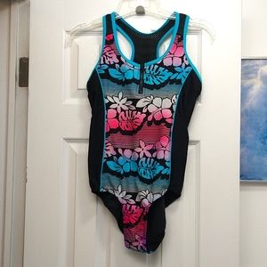 Girls size 16 R Way by ZeroXposur, one piece swimsuit, multi color floral.